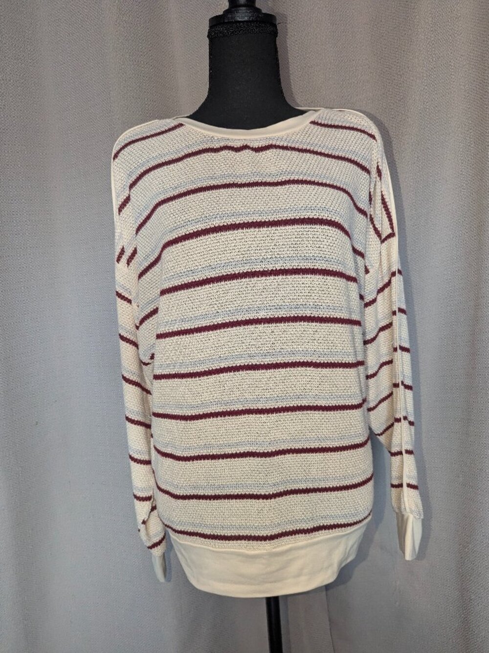 Chenault Cream Sweater with Burgundy Stripes